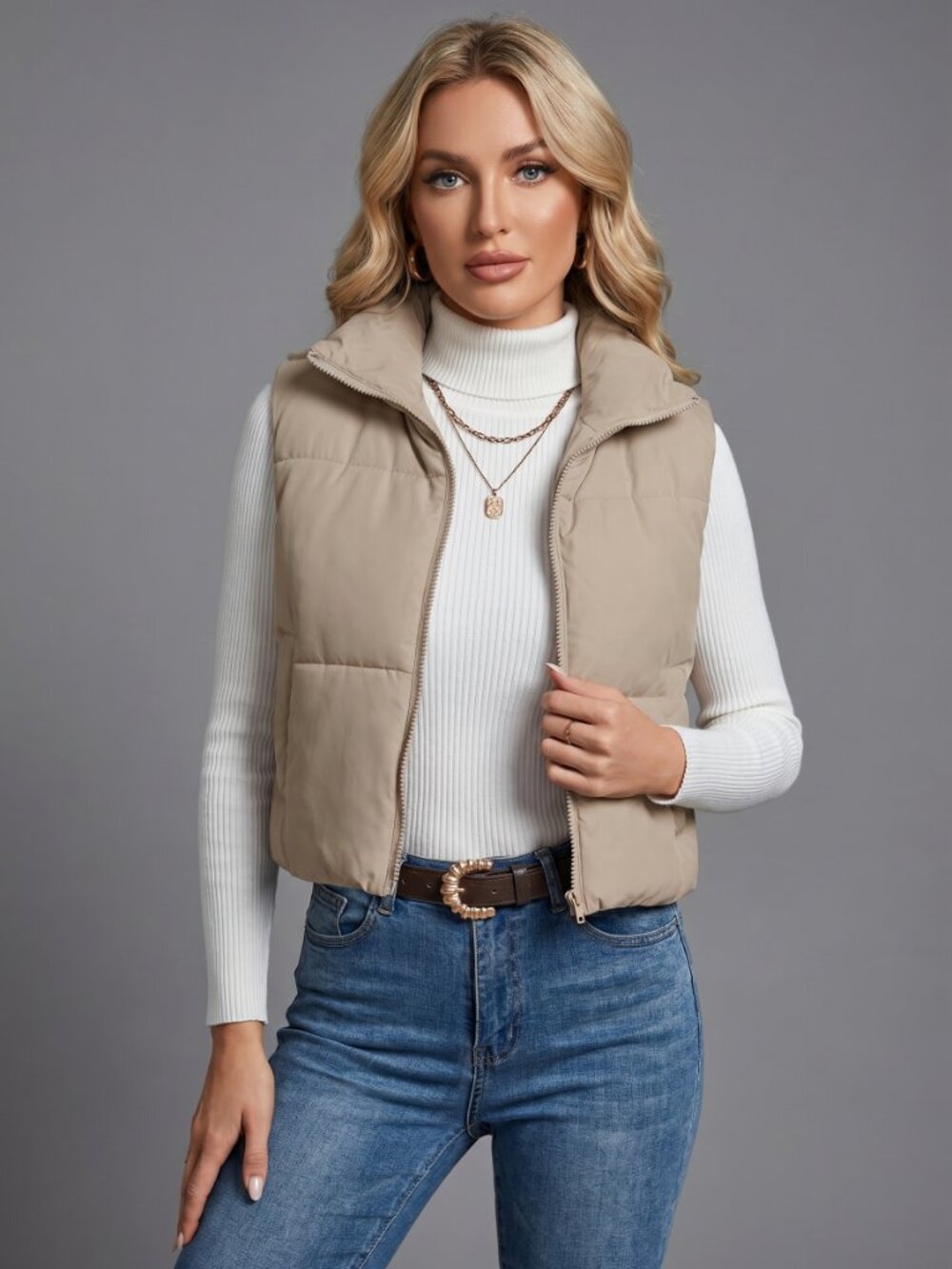 Women Sleeveless Zip Up Puffer Vest Lightweight Quilted Winter Fall Jacket